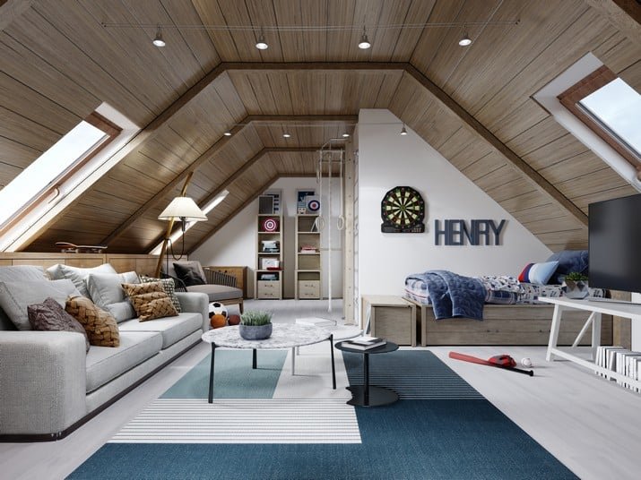 the-design-of-the-childrens-room-for-the-teenager-on-the-attic-is-in-the-loft-style-the-ceiling-is-hemmed-with-wood-and-the-walls-are-white-2